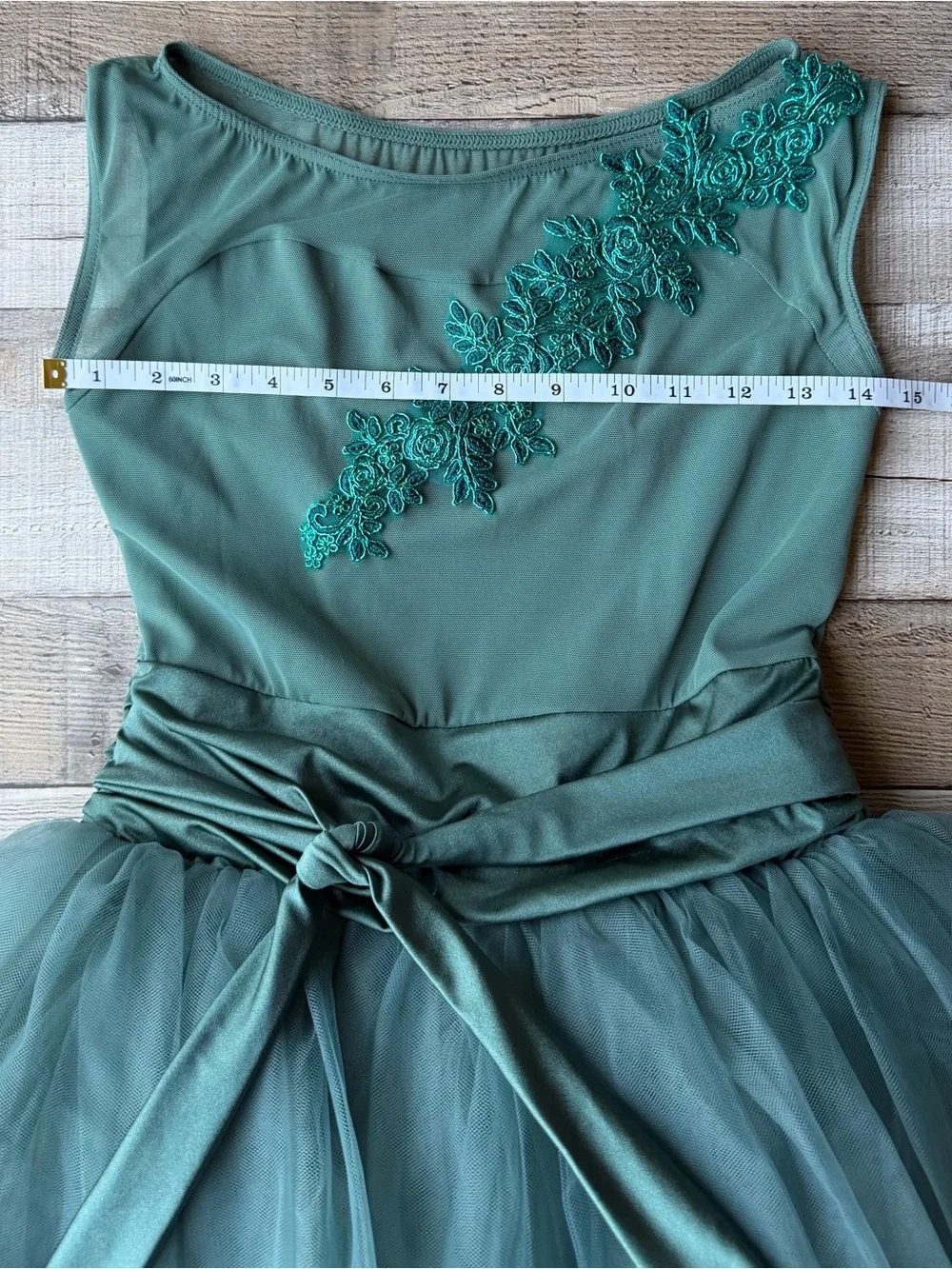 Weissman Girls XL Teal Green Floral Tulle Ballet Dance Costume Dress